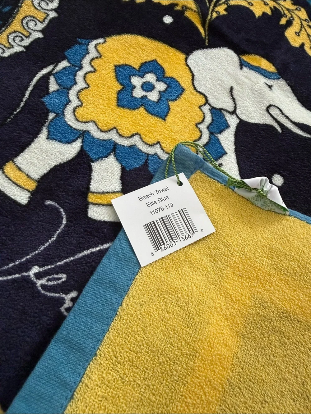 NWT Vera Bradley Ellie Blue Beach Towel Retired Pattern Rare! 33” X 66”